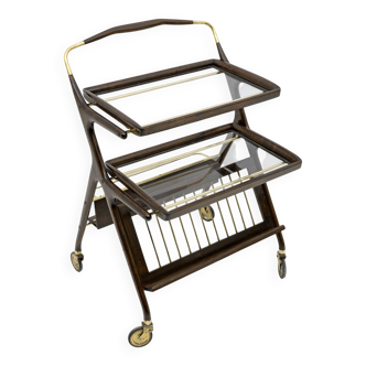 Cesare Lacca Mid-Century Modern Italian Walnut Brass Bar Cart by Cassina
