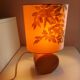 Wooden lamp with silk lampshade, hand painted, signed