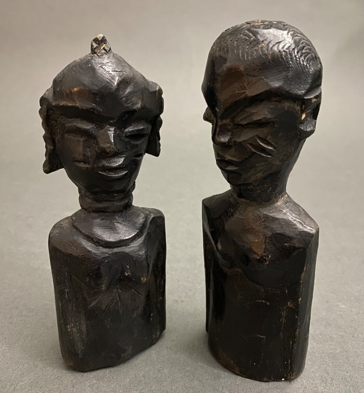 Pair of wooden statuettes sculptures of african couple 1960
