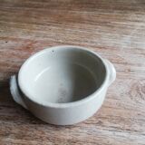 Set of 2 small glazed beige stoneware pots with handles