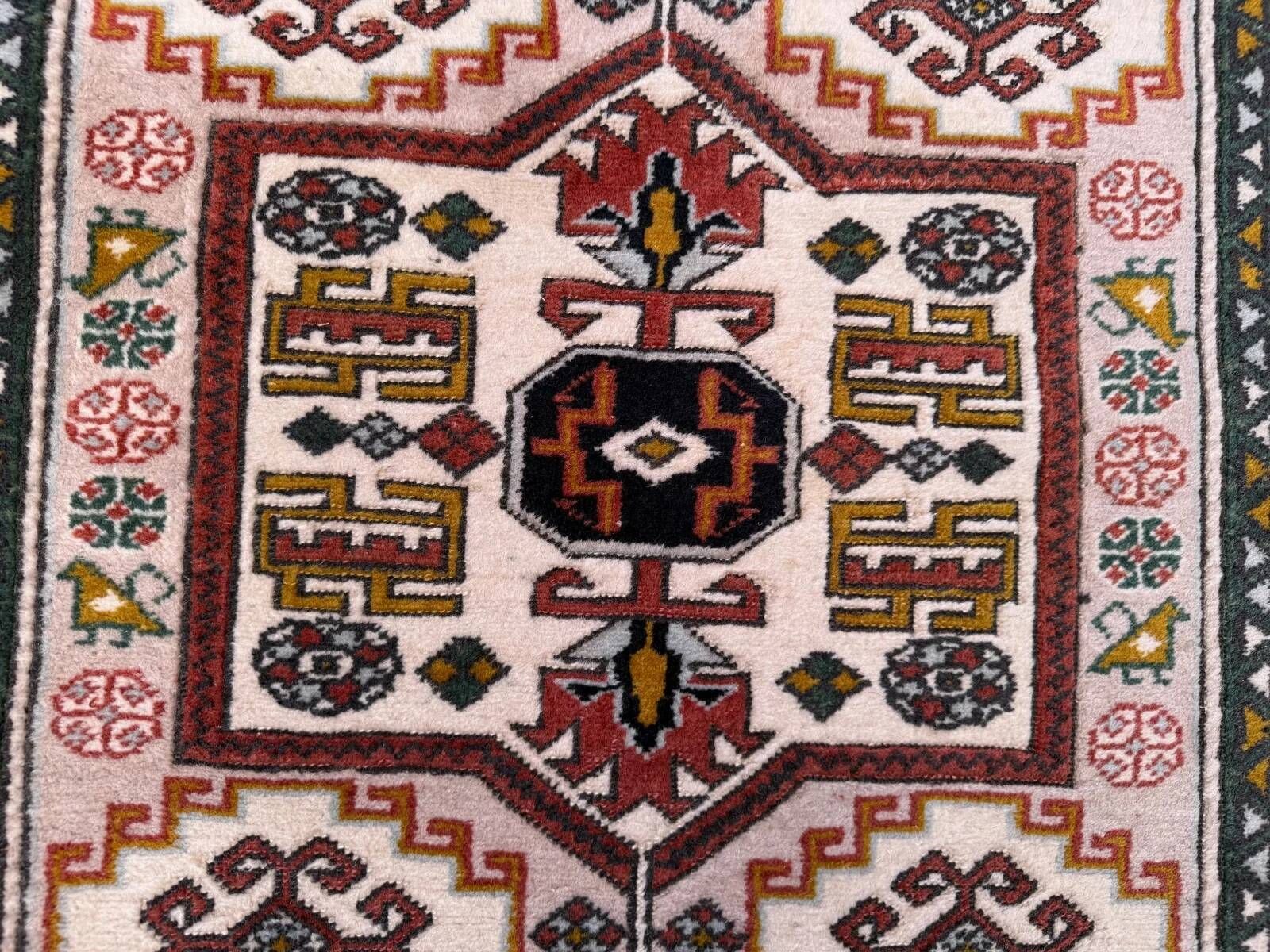 Old Turkish Kazak rug 90x115 cm vintage tribal, square medium 2574