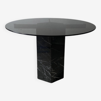 Artedi table à manger ronde en marbre noir et verre chromé midcentury moderne 1970