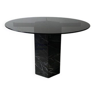 Artedi black marble glass chrome round dining table midcentury modern 1970s