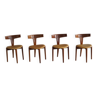 Set of 4 "T" chairs by Erik Andersen and Palle Pedersen, Mid-century Danish modern, 1950s.