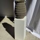 Large oval vase with double handles, featuring raised grey-beige stripes, H42 D28.