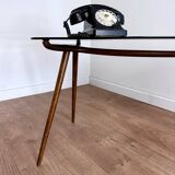 Coffee table in wood and smoked glass