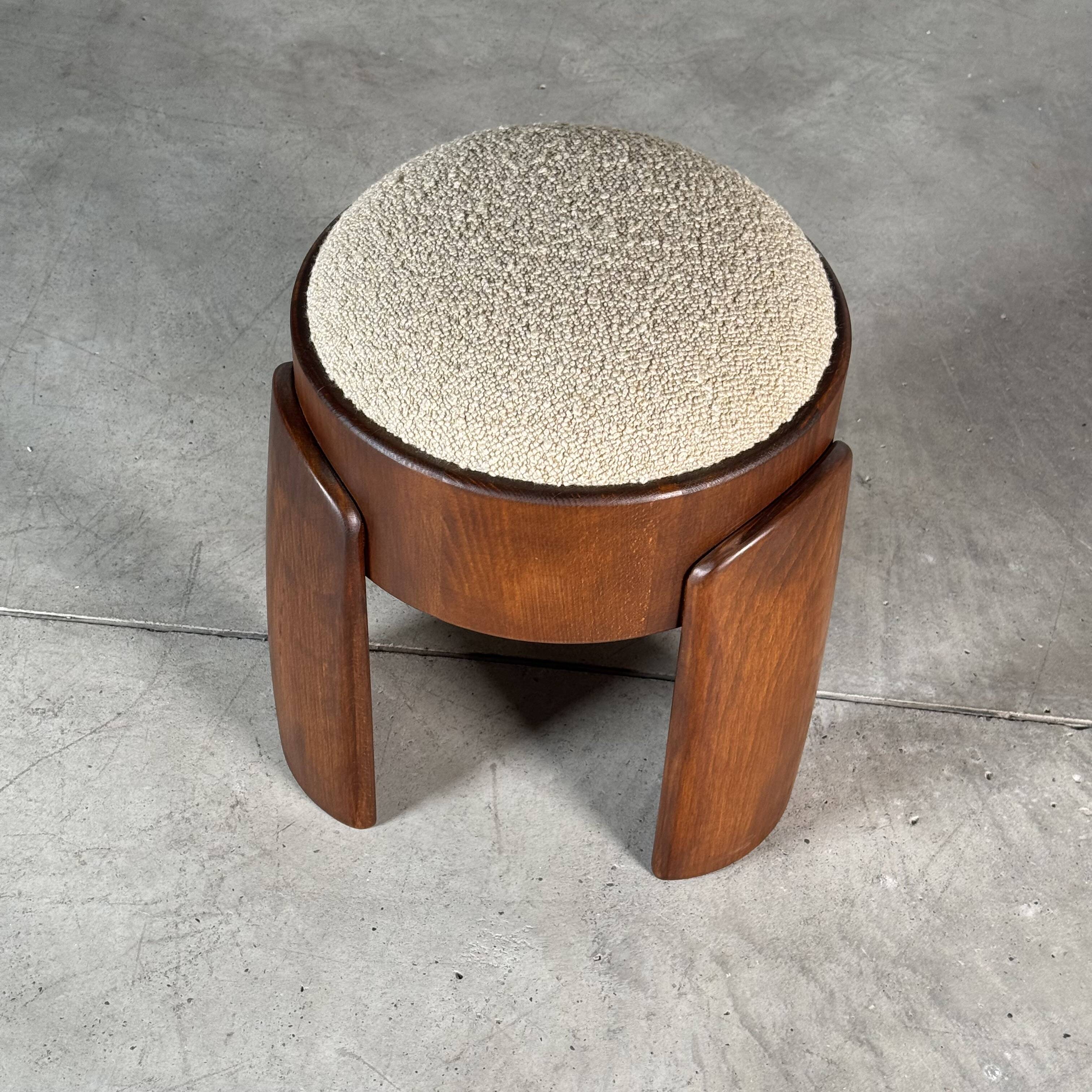 Sculptural Ash Wood Stool with Dedar Milano Bouclè