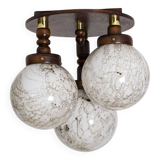 Unique ceiling lamp in art glass and wood, Czechoslovakia, 1970s