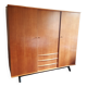 Vintage 50s polished wood wardrobe with mirror
