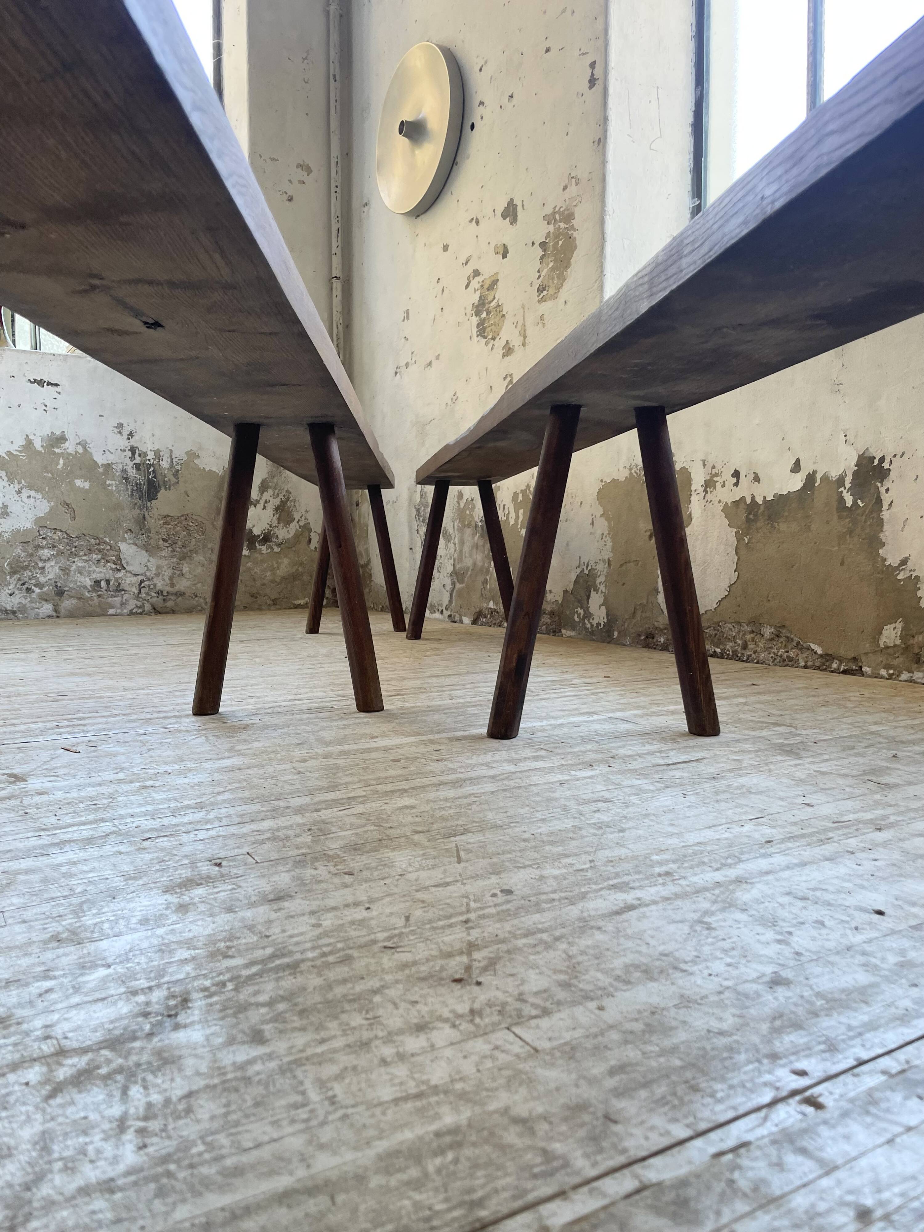 Pair of 3m solid oak farmhouse benches