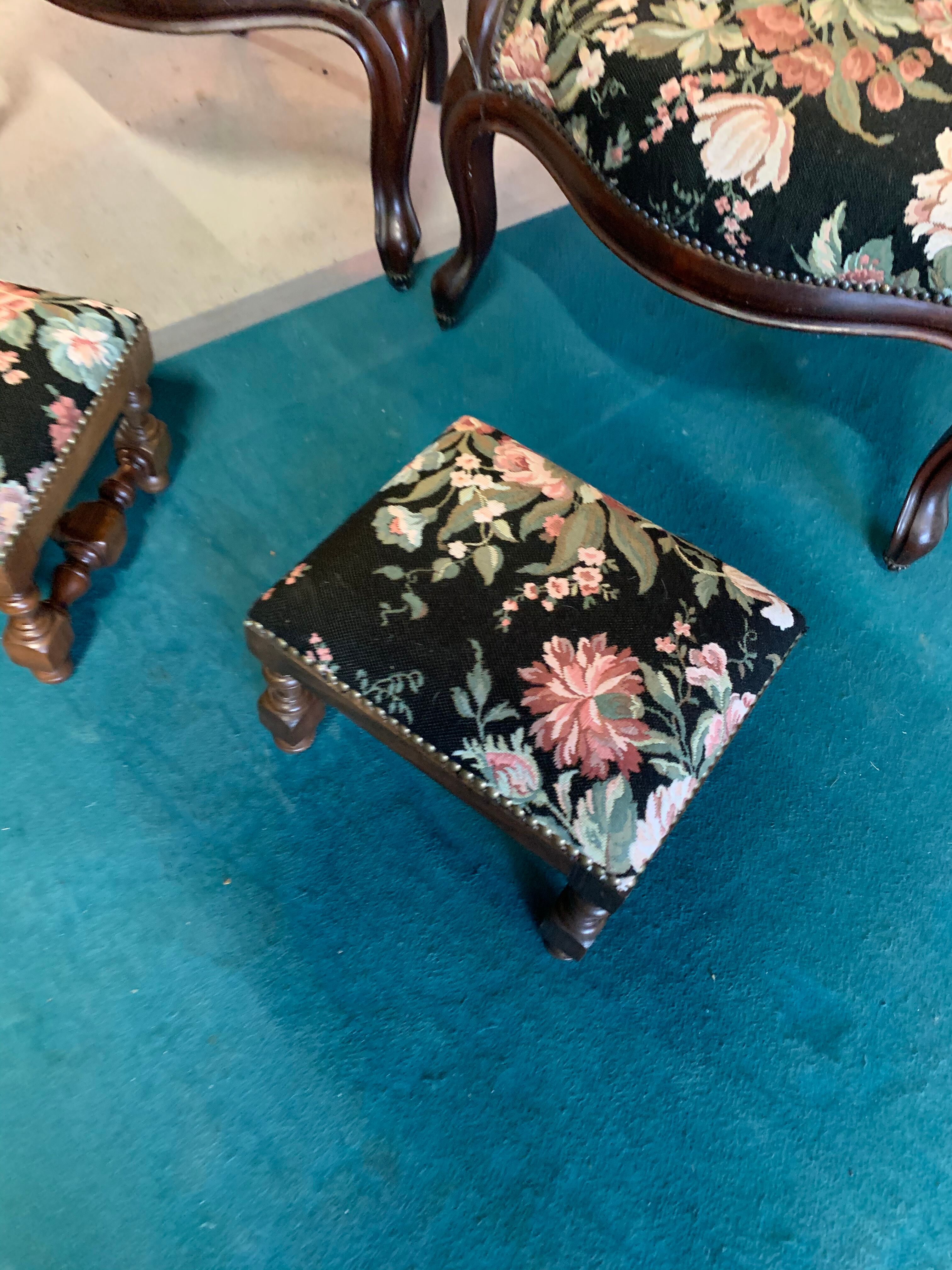 Pair of armchairs with foot rest Louis Philippe