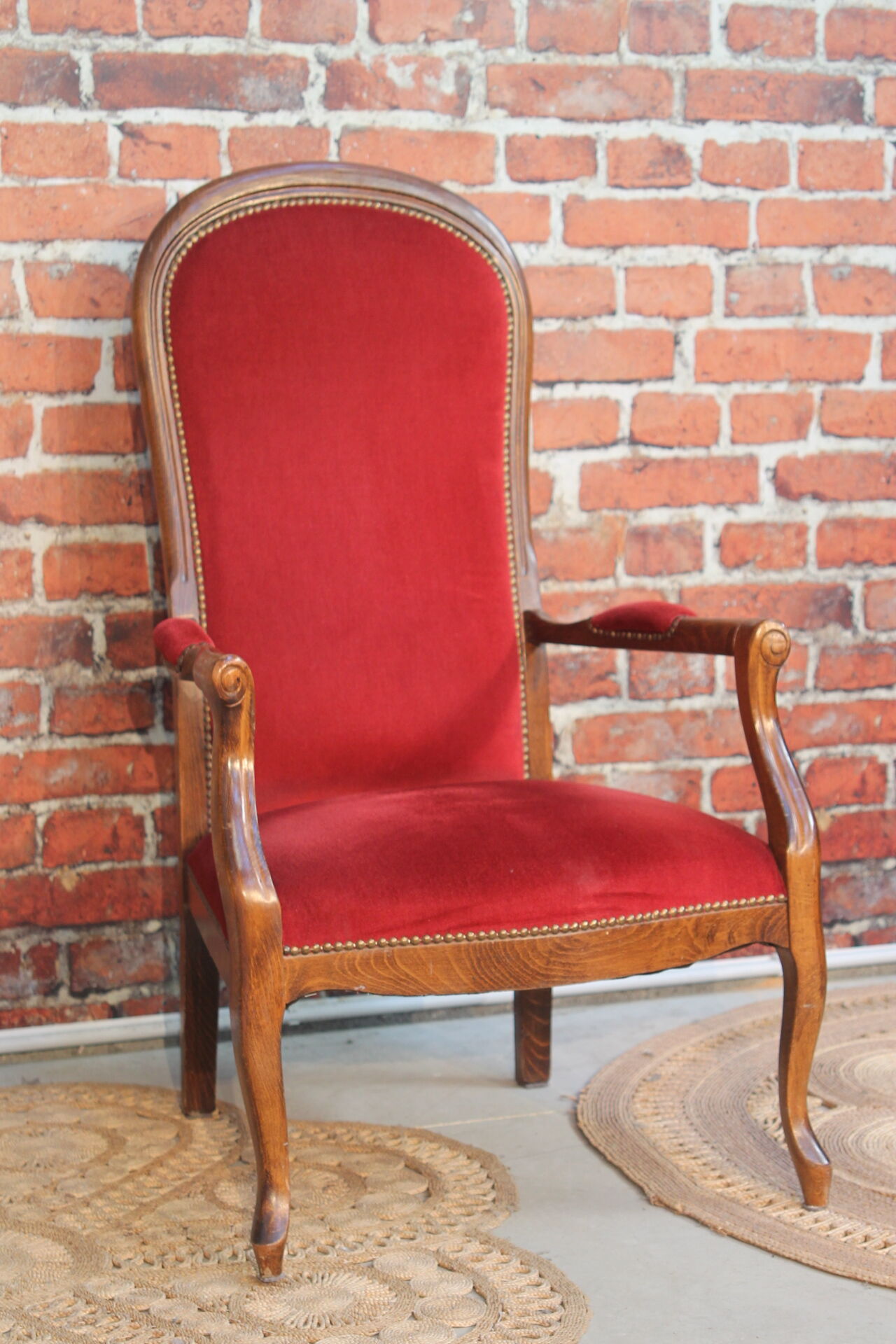 Red velvet voltaire armchair