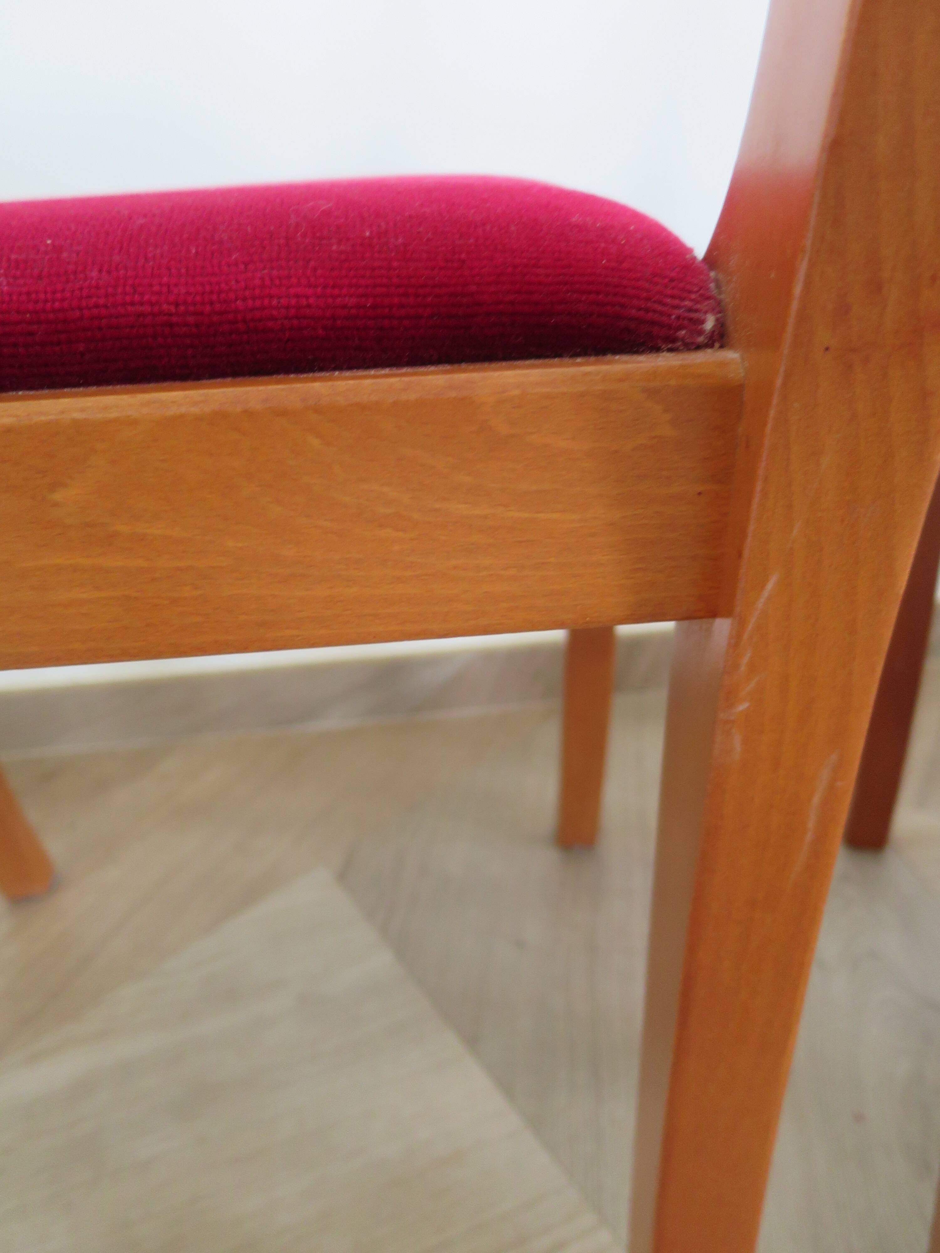 Solid cherry wood chairs and red velvet seat - Set of 4 - Louis Philippe style