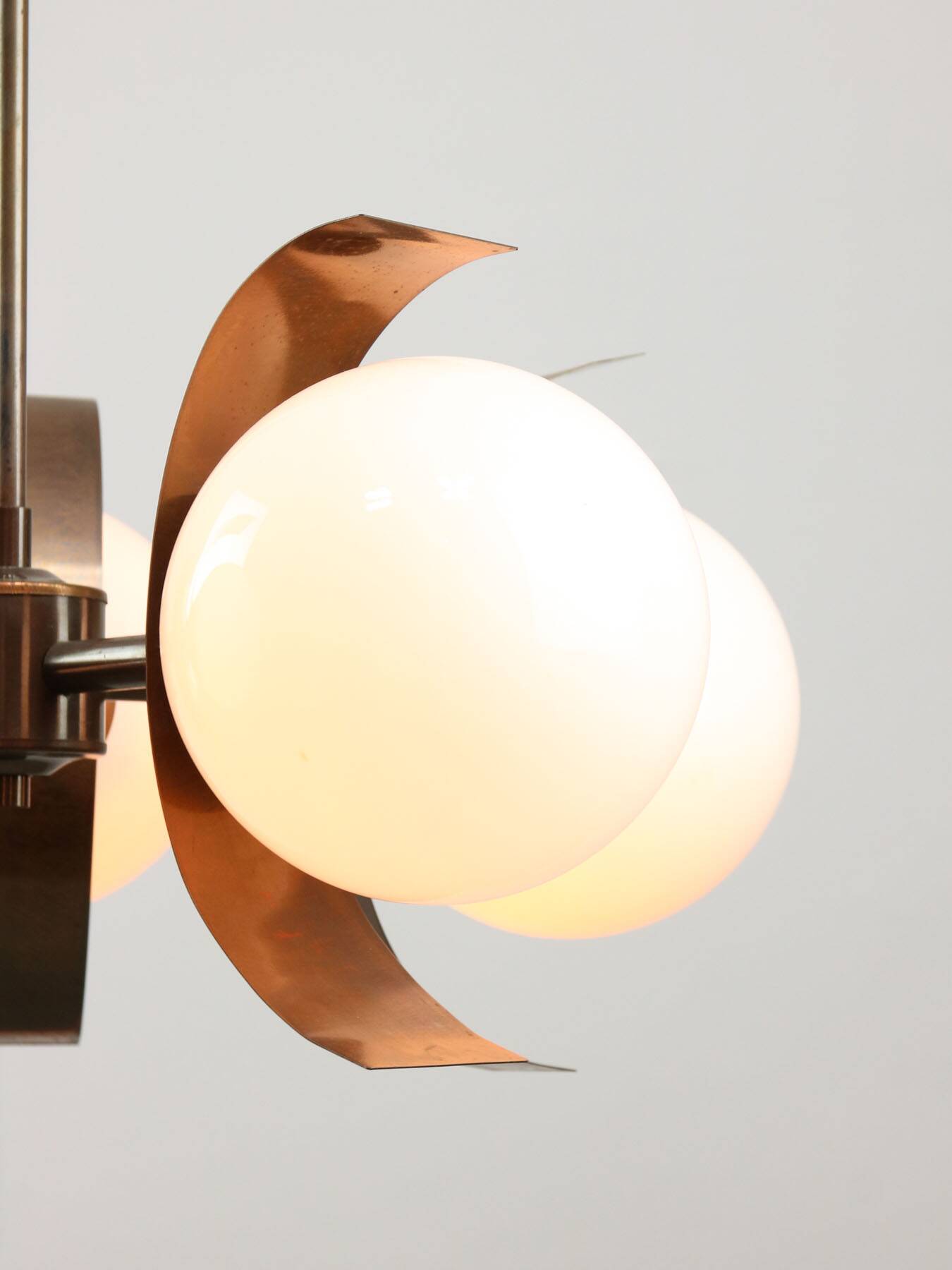 Vintage Italian Copper & Opaline Chandelier, 70s