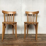 Pair of bistro and bohemian beech vintage chairs 1950