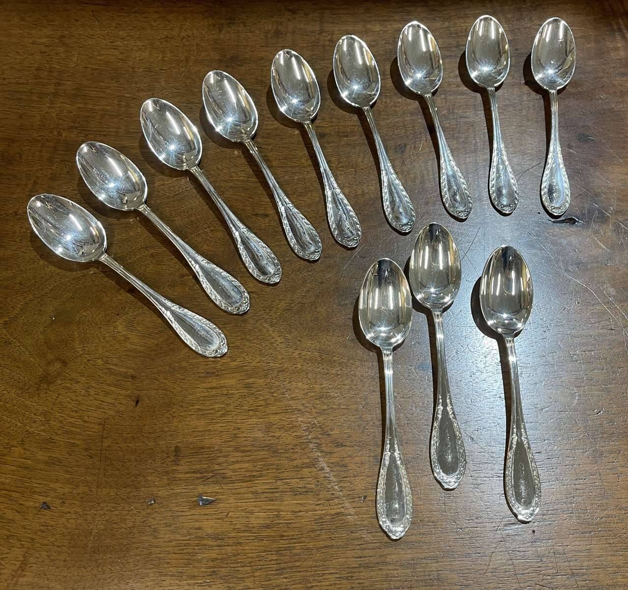 Set of 12 French silver plated dessert spoons