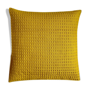 Coussin en coton gaufré jaune