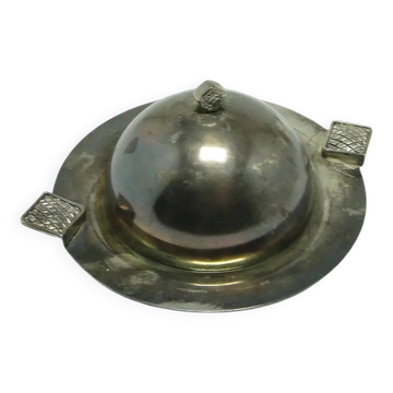 Art Deco butter dish, silver-plated brass, Belgium, 1970s.
