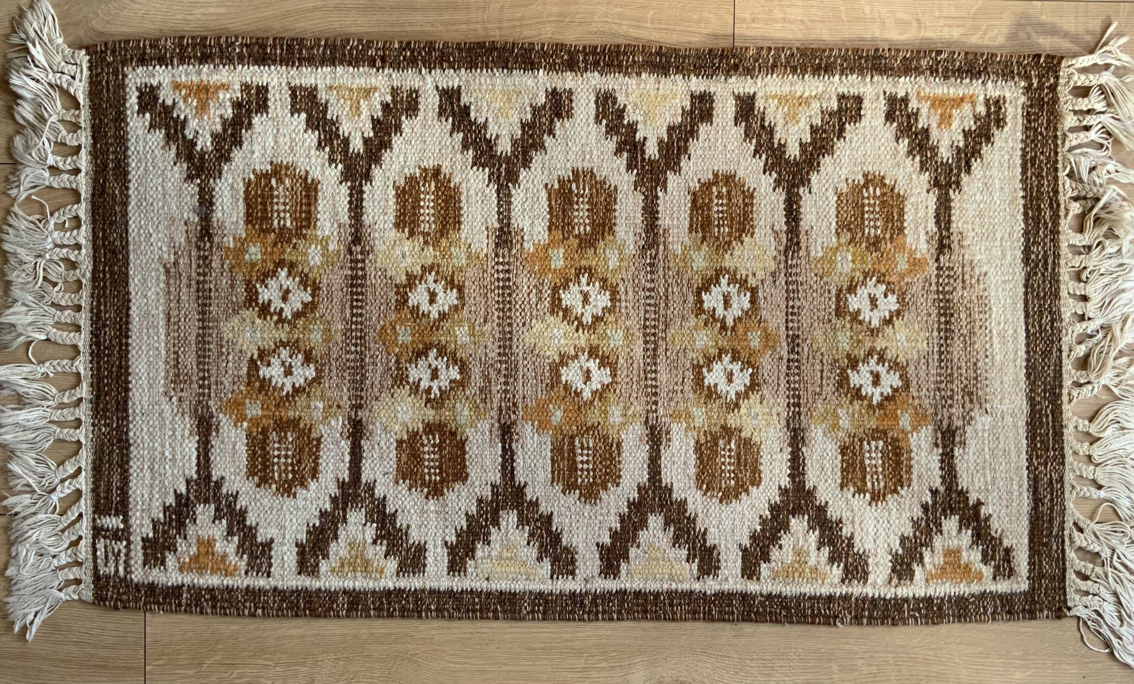 Flatweave Rug Ingegerd Silow, Swedish, Rollakan, Small, Original, Vintage
