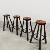 Vintage Spanish leather barstools 'Brutalism'