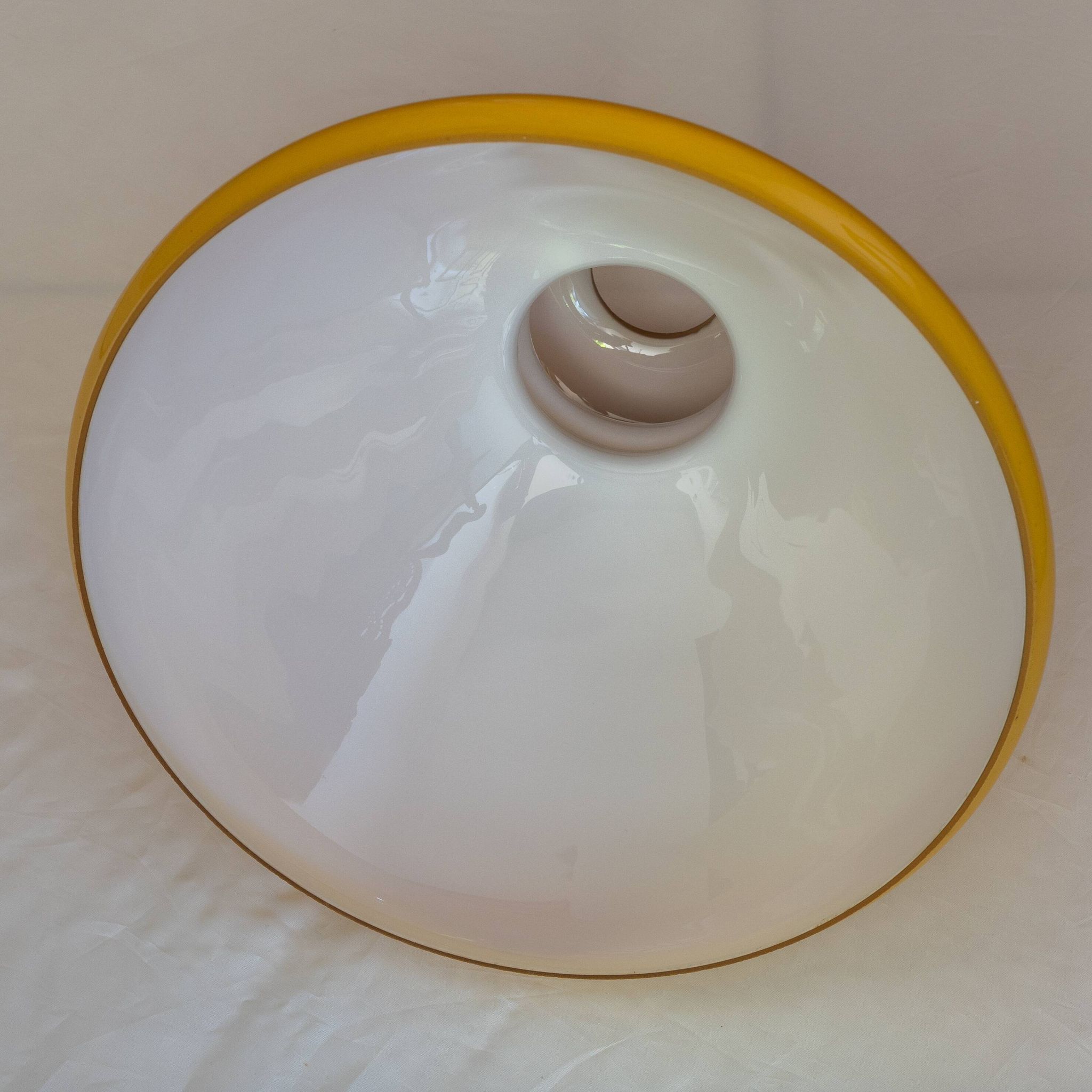 1970s honey yellow opaline pendant light with leather hook