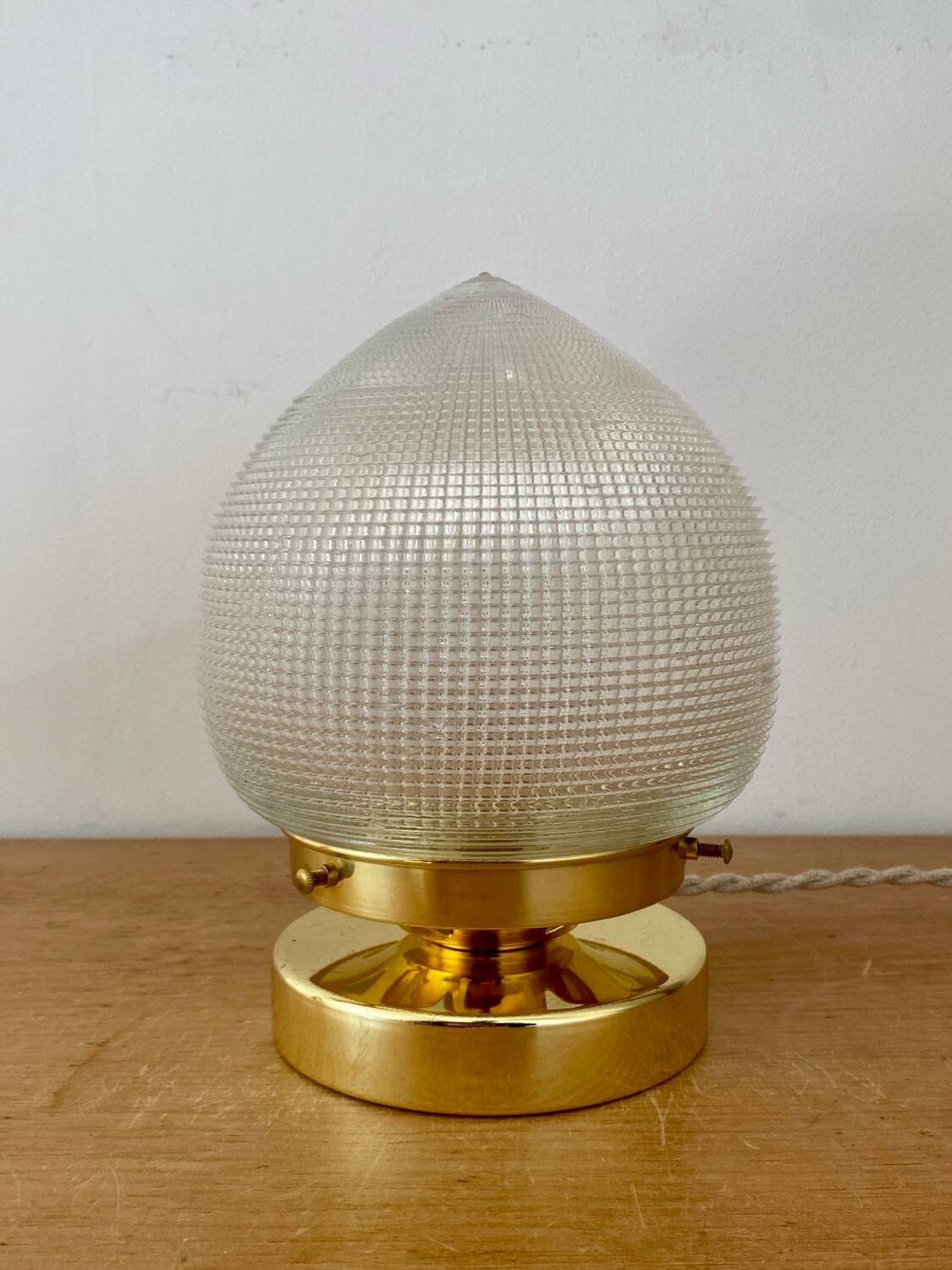 Vintage globe table lamp in holophane glass