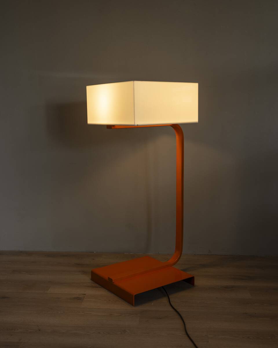 Vintage Space Age Italian Orange Metal and Acrylic Glass Floor Lamp, 1970s