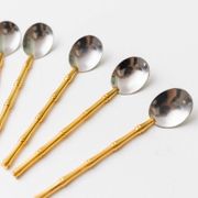 Two-Tone Gucci Bamboo Spoons Set - Gold-Plated Handles, Silver Bowls, Vintage 1970s Mid-Century Design