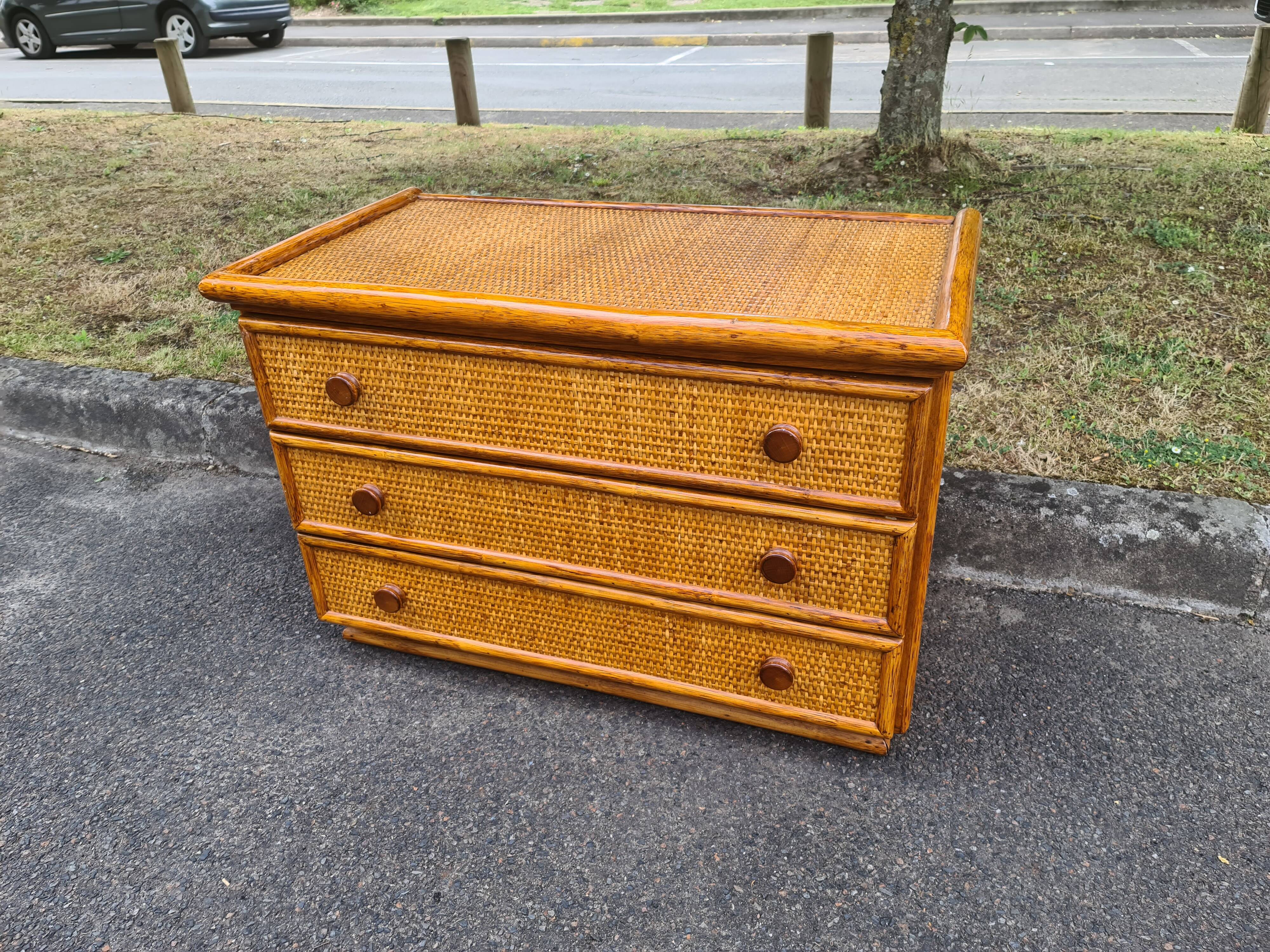 Vintage bamboo rattan chest of drawers Maugrion
