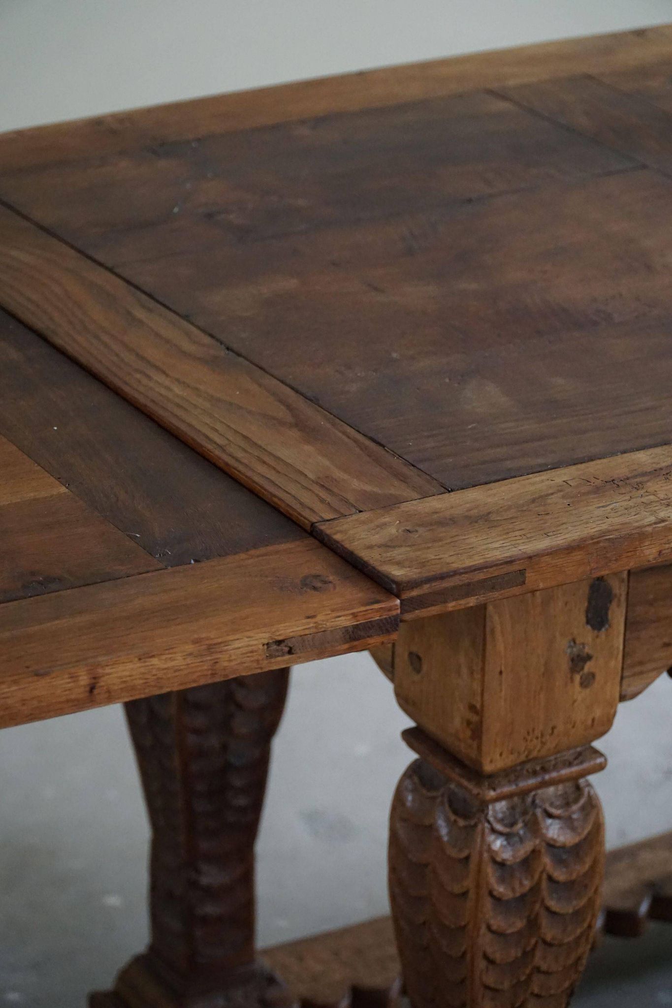 Antique Baroque dining table/desk in oak, Danish cabinetmaker, 19th century.