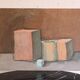Geometric still life, brown tones and vintage pastels