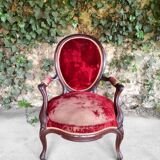 Louis XV armchair in mahogany and red velvet