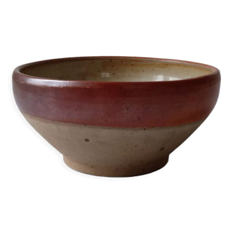 Flat terrine salad bowl in gray and brown stoneware