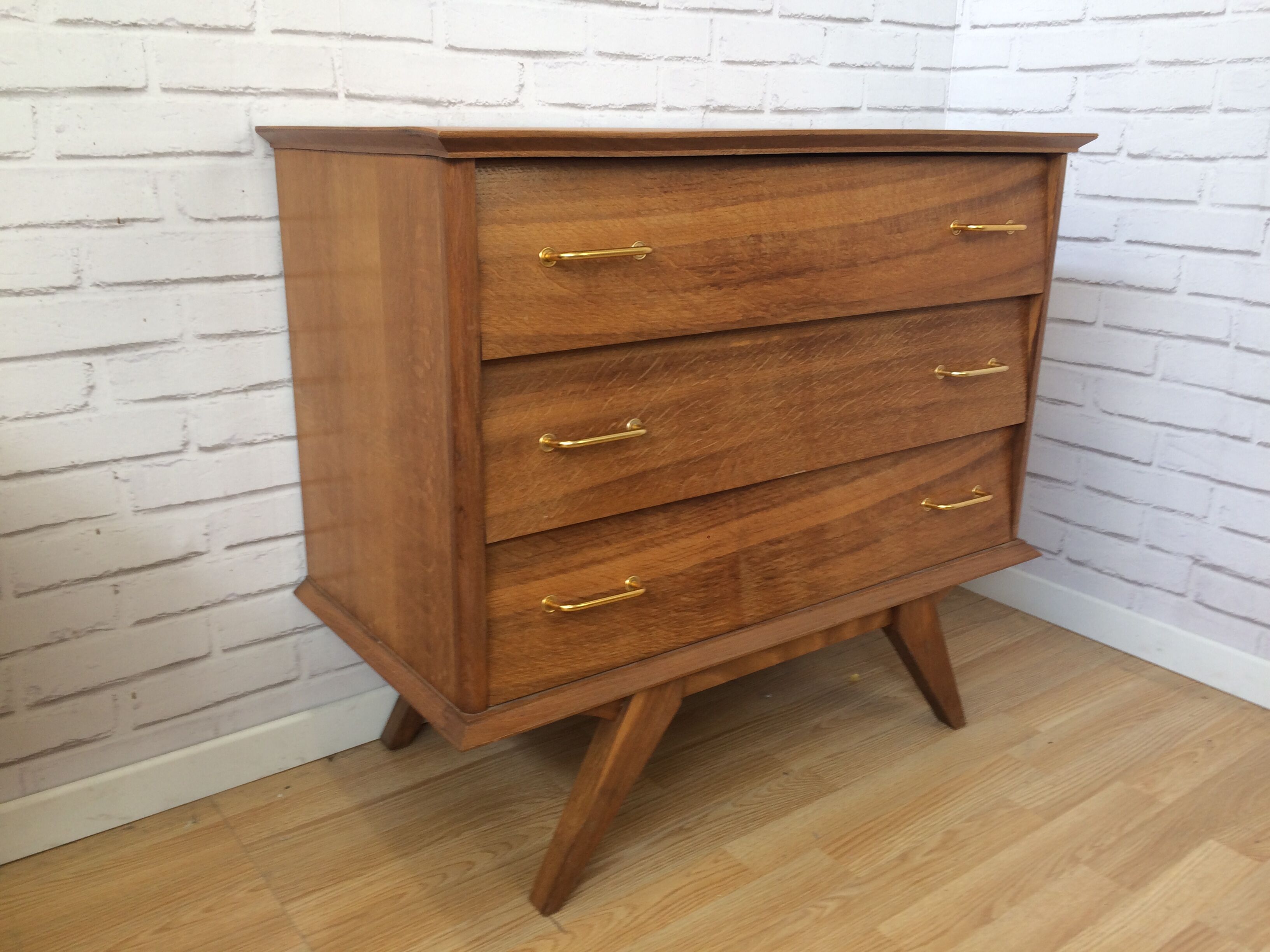 Chest of drawers 3 drawers golden oak compass feet