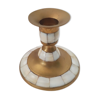 Brass and mother-of-pearl candle holder