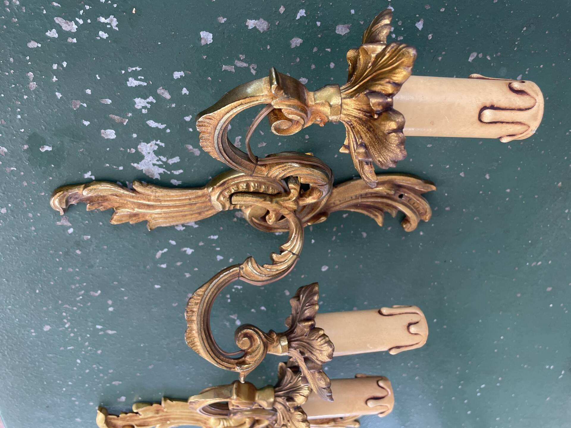 Pair of bronze Art Nouveau wall sconces.