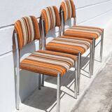 Lot 3 chairs vintage fabric, chrome metal chair, orange/brown/beige wool fabric, retro
