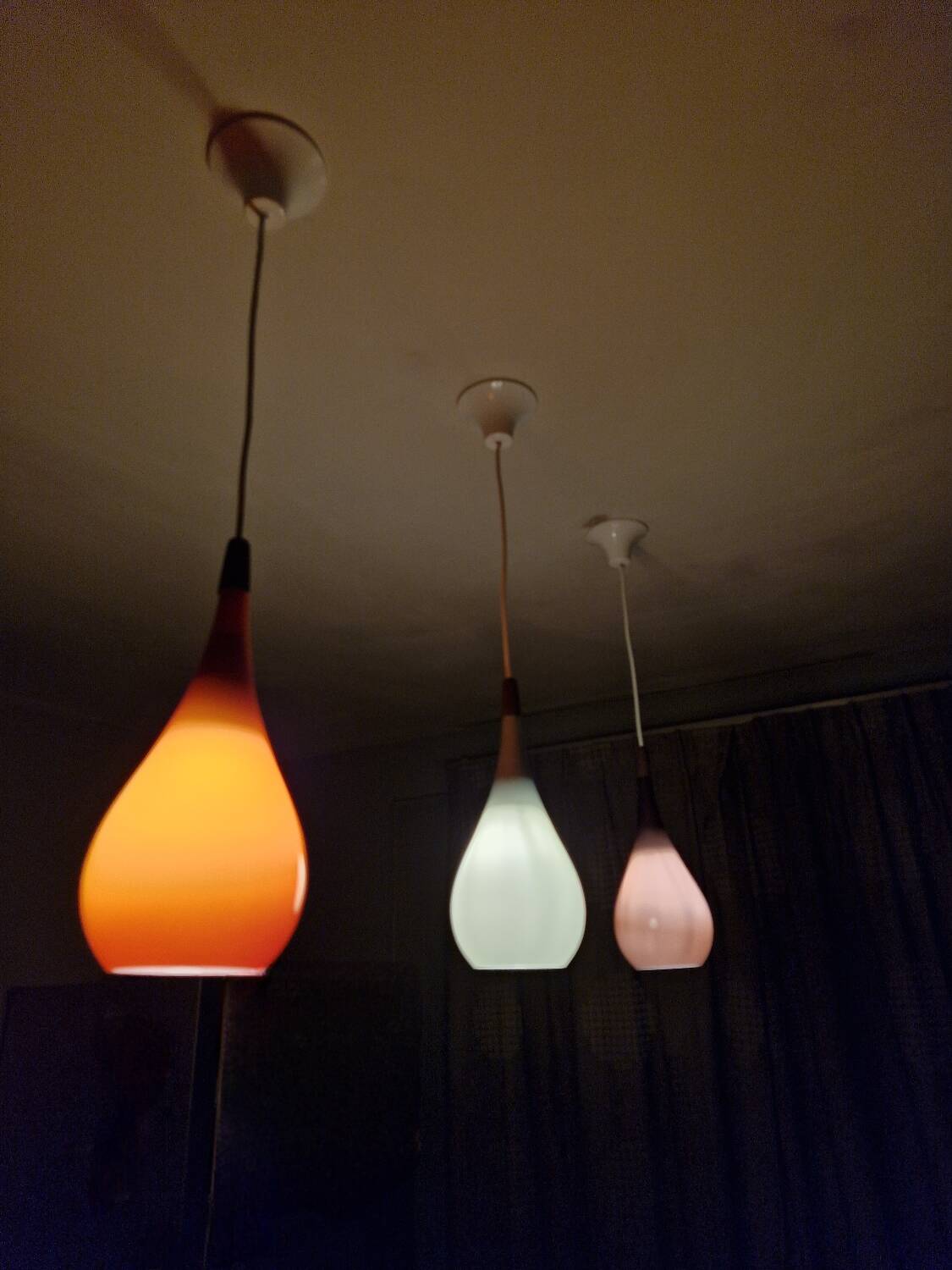 Scandinavian suspension trio Holmegaard 1960, opal glass blown.