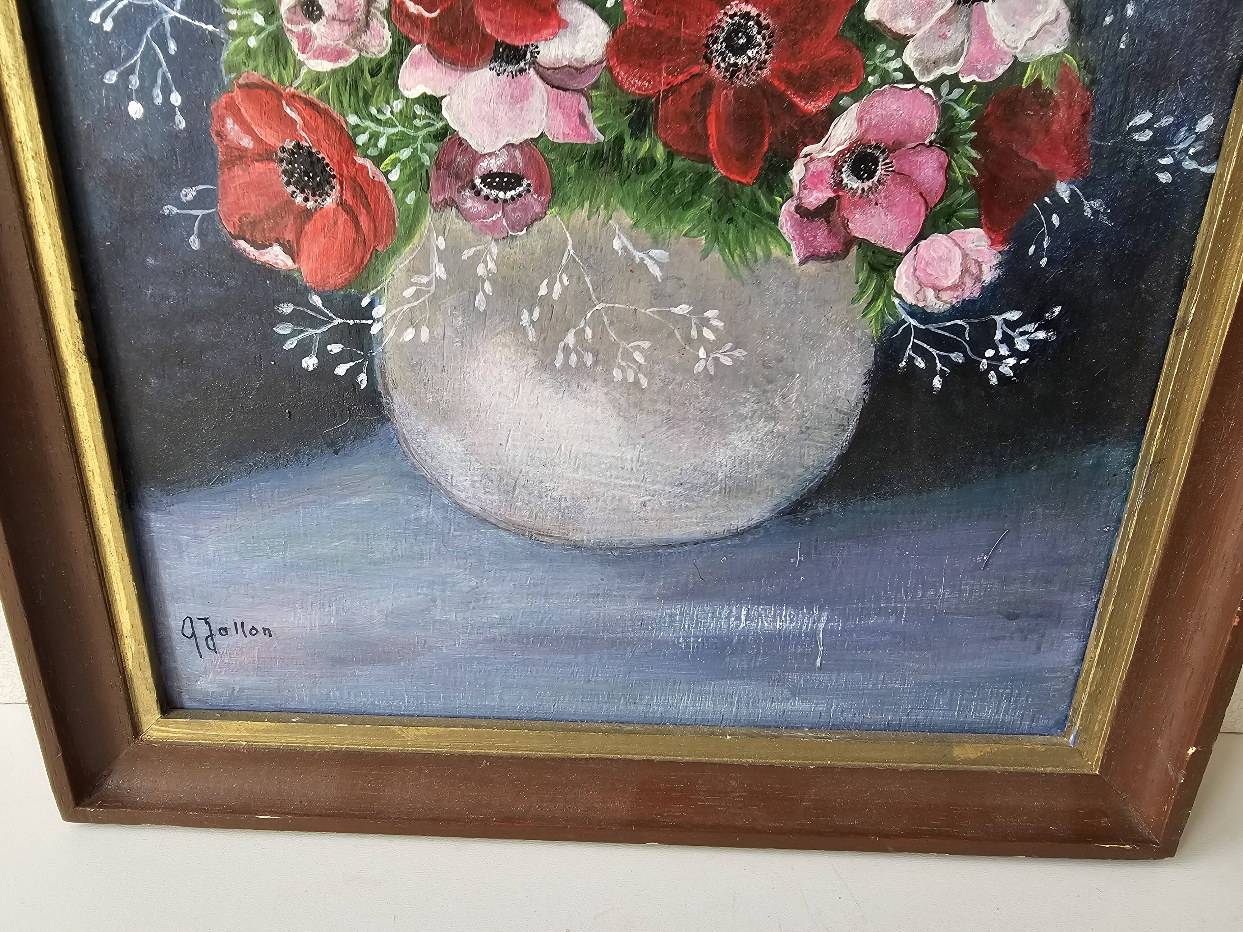 Oil on Panel - Bouquet of Anemone Flowers Signed G Jallon