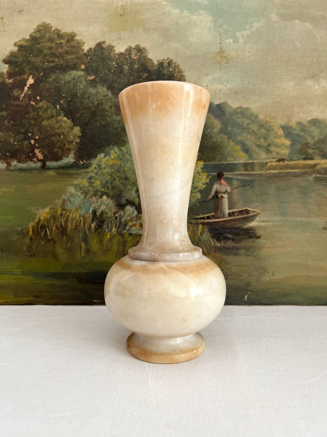 Vintage alabaster-style resin vase