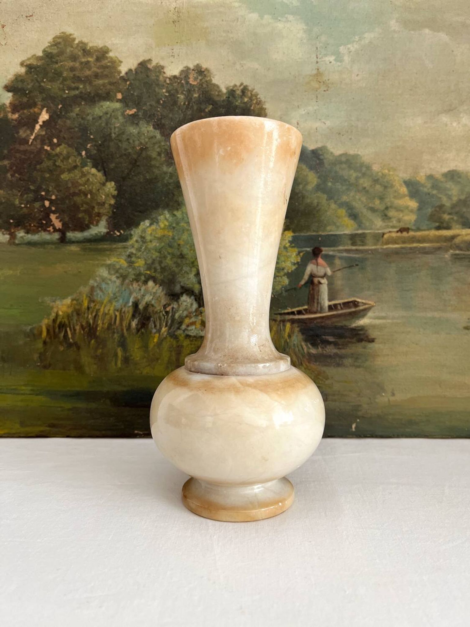 Vintage alabaster-style resin vase