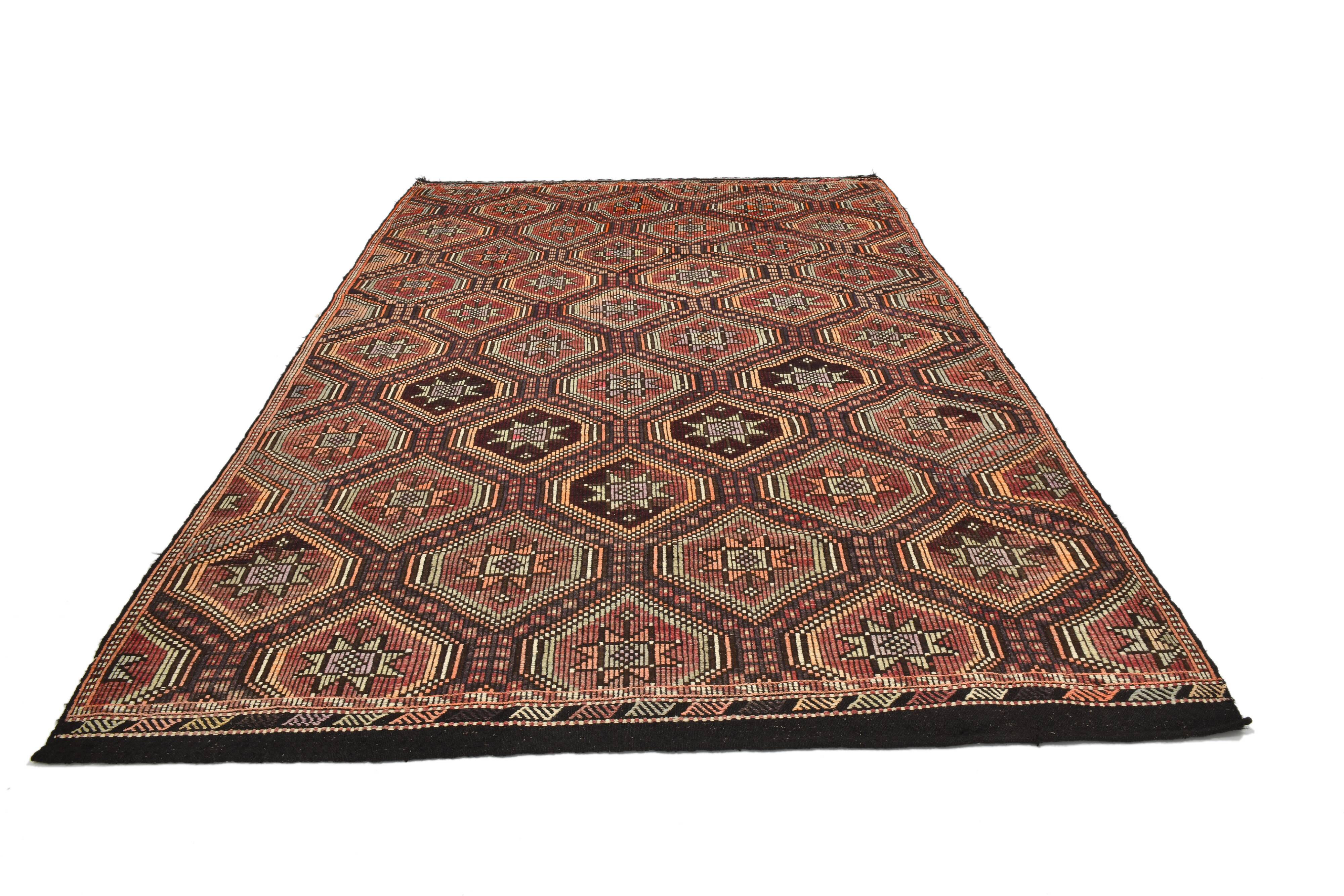 7x11 Kilim Dark Brown Large Area Handwoven Kilim Rug, 218x320 Cm