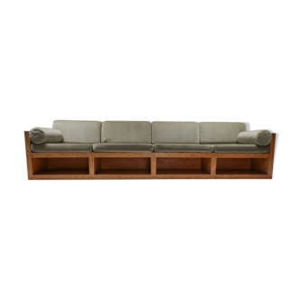 Modern mid-century sofa in pine pitch and velvet 1960