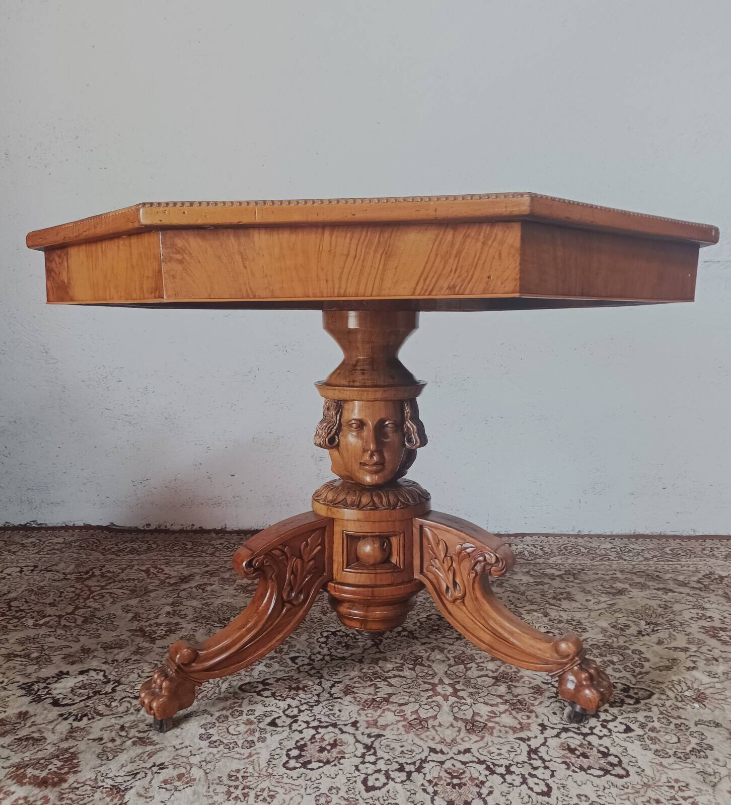 Napoleon III octagonal centre table in marquetry walnut.