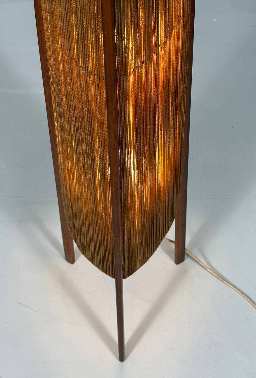 Lampe Suspension Temde 1960 - Teck Et Sisal Vintage - Marron