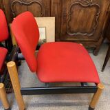 PAIR OF VINTAGE DESIGN ARMCHAIRS FROM THE 80S IN RED AND LIGHT BROS FABRIC