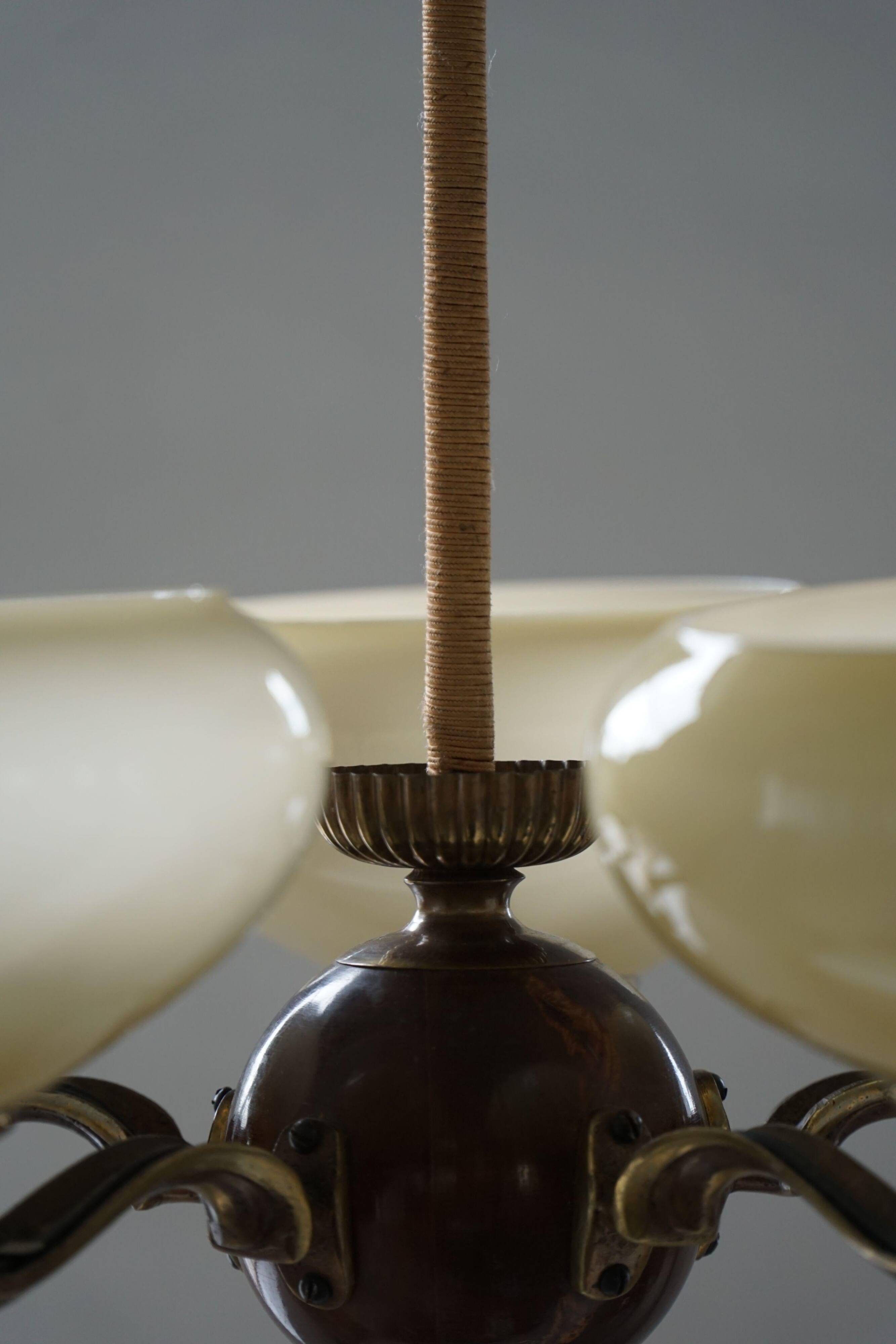 Chandelier with 5 arms by Paavo Tynell, model 1386/5 for Taito, Finland, 1930s.