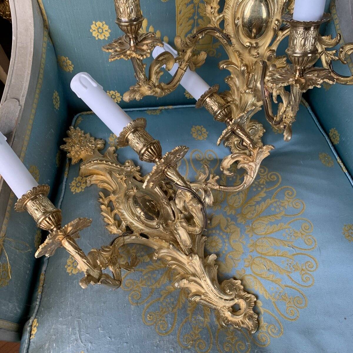 Pair of gilded bronze wall sconces