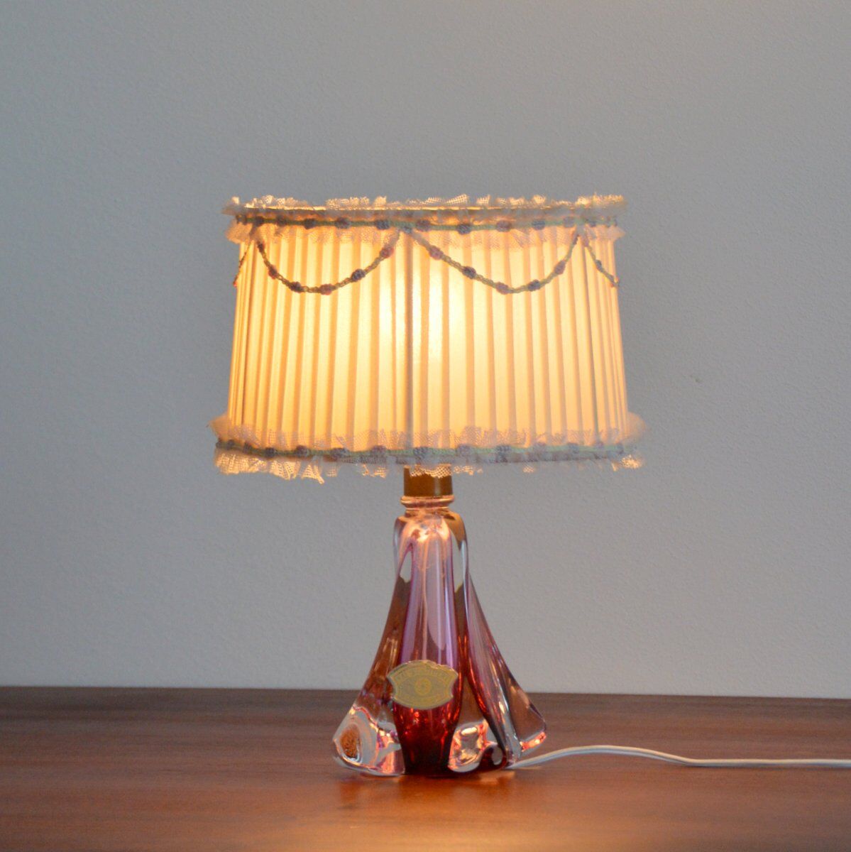Crystal Table Lamp Val St-Lambert Belgium Vintage 1960s