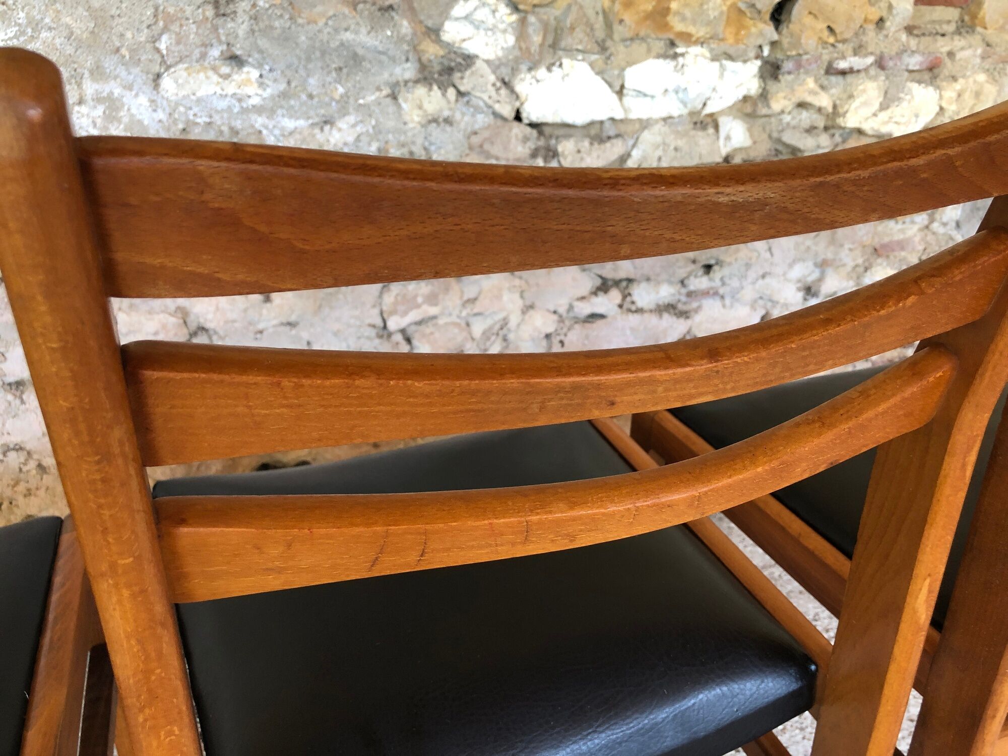 Set of 4 scandinavian chairs in blond teak and black skai 60s